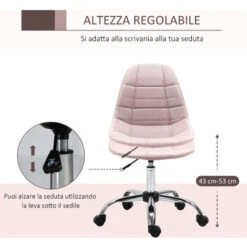 Vinsetto Sedia Girevole Per Scrivania Ufficio Ergonomica Regolabile Rosa -Armonia Casa 29040510 5