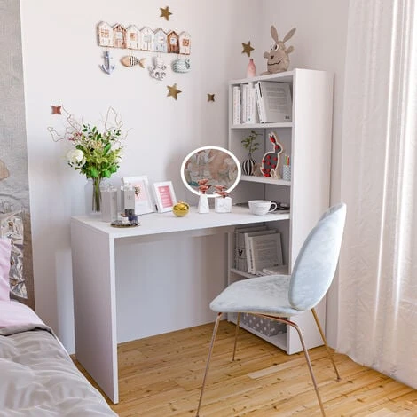 Scrivania Con Libreria Reversibile Salvaspazio Kirkensen Scrittoio Scaffali Laterali Mobile Desk Postazione Pc Da Studio Ufficio Soggiorno Sala Da Pranzo 120 X 144 X 53 Cm Colore Bianco 3 Scrivania Con Libreria Reversibile Salvaspazio Kirkensen Scrittoio Scaffali Laterali Mobile Desk Postazione Pc Da Studio Ufficio Soggiorno Sala Da Pranzo 120 X 144 X 53 Cm Colore Bianco - immagine 3