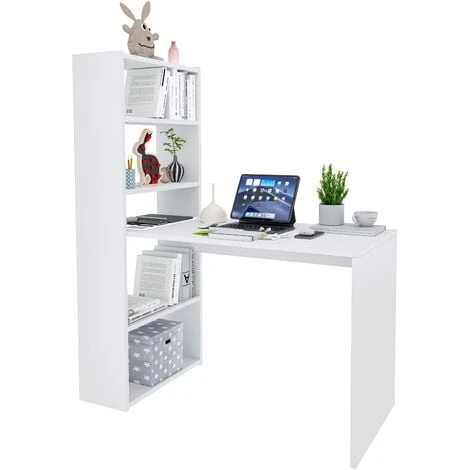 Scrivania Con Libreria Reversibile Salvaspazio Kirkensen Scrittoio Scaffali Laterali Mobile Desk Postazione Pc Da Studio Ufficio Soggiorno Sala Da Pranzo 120 X 144 X 53 Cm Colore Bianco 5 Scrivania Con Libreria Reversibile Salvaspazio Kirkensen Scrittoio Scaffali Laterali Mobile Desk Postazione Pc Da Studio Ufficio Soggiorno Sala Da Pranzo 120 X 144 X 53 Cm Colore Bianco - immagine 5