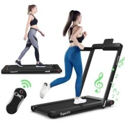 COSTWAY Tapis Roulant Elettrico Pieghevole Salvaspazio, Tapis Roulant Velocità Regolabile 1-12 Km/h, Con Altoparlante, Bluetooth, Telecomando E Schermo LED, Portata 120 Kg, Nero
