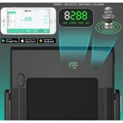 COSTWAY Tapis Roulant Elettrico Pieghevole Salvaspazio, Tapis Roulant Velocità Regolabile 1-12 Km/h, Con Altoparlante, Bluetooth, Telecomando E Schermo LED, Portata 120 Kg, Nero -Armonia Casa 29103503 4