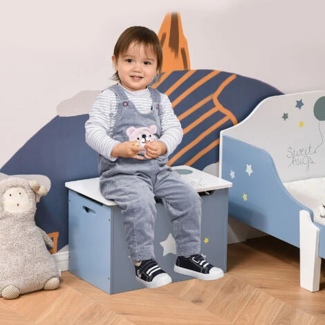 HOMCOM Cassapanca Baule Portagiochi In Legno Blu E Bianco Per Cameretta Bambini 2 HOMCOM Cassapanca Baule Portagiochi In Legno Blu E Bianco Per Cameretta Bambini - immagine 2
