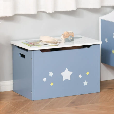 HOMCOM Cassapanca Baule Portagiochi In Legno Blu E Bianco Per Cameretta Bambini 4 HOMCOM Cassapanca Baule Portagiochi In Legno Blu E Bianco Per Cameretta Bambini - immagine 4