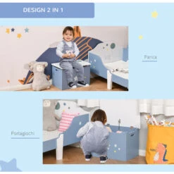 HOMCOM Cassapanca Baule Portagiochi In Legno Blu E Bianco Per Cameretta Bambini 9 HOMCOM Cassapanca Baule Portagiochi In Legno Blu E Bianco Per Cameretta Bambini -Armonia Casa 29444654 5