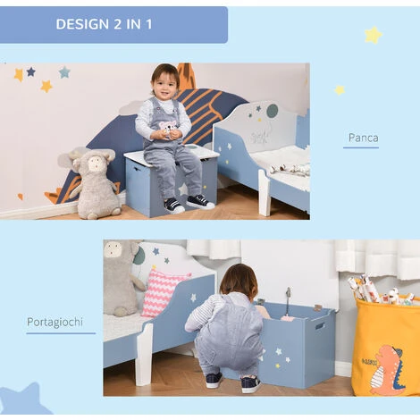 HOMCOM Cassapanca Baule Portagiochi In Legno Blu E Bianco Per Cameretta Bambini 5 HOMCOM Cassapanca Baule Portagiochi In Legno Blu E Bianco Per Cameretta Bambini - immagine 5