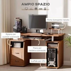 HOMCOM Scrivania Porta PC In Legno Con Cassetti E Porta Tastiera Casa E Ufficio Marrone Noce -Armonia Casa 29447116 4