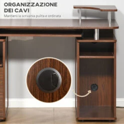 HOMCOM Scrivania Porta PC In Legno Con Cassetti E Porta Tastiera Casa E Ufficio Marrone Noce -Armonia Casa 29447116 5