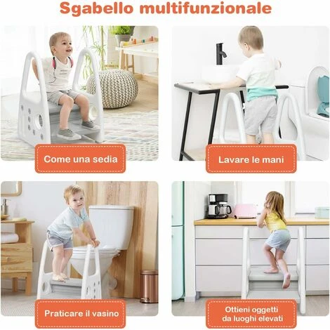 Sgabello A 2 Gradini Per Bambini, Scaletta Alzabimbo Antiscivolo, Per Cucina Bagno, In Plastica, Capacita Di Carico 50kg 4 Sgabello A 2 Gradini Per Bambini, Scaletta Alzabimbo Antiscivolo, Per Cucina Bagno, In Plastica, Capacita Di Carico 50kg - immagine 4