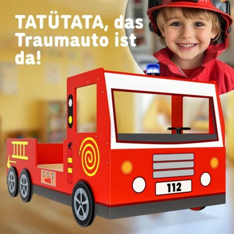 Letto Per Bambini Lettino Design Vigili Del Fuoco Stile Pompieri 200x90 Cm Legno Con Rete A Doghe Ruote 3D Sirena E Manubrio 2 Letto Per Bambini Lettino Design Vigili Del Fuoco Stile Pompieri 200x90 Cm Legno Con Rete A Doghe Ruote 3D Sirena E Manubrio - immagine 2