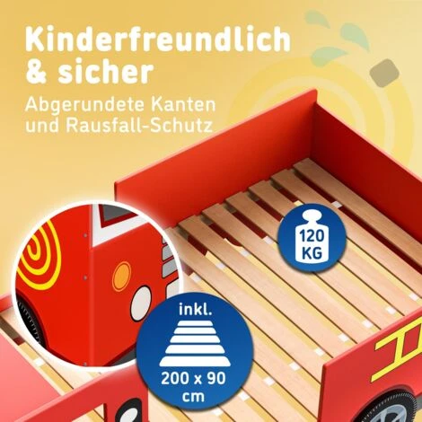 Letto Per Bambini Lettino Design Vigili Del Fuoco Stile Pompieri 200x90 Cm Legno Con Rete A Doghe Ruote 3D Sirena E Manubrio 4 Letto Per Bambini Lettino Design Vigili Del Fuoco Stile Pompieri 200x90 Cm Legno Con Rete A Doghe Ruote 3D Sirena E Manubrio - immagine 4