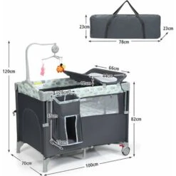 Lettino Culla Da Viaggio Per Neonati E Bambini, Box Portatile Pieghevole, Con Materassino Ruote E Borsa, Grigio 120x100x70 Cm -Armonia Casa 29880566 5