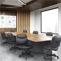 Yaheetech Sedia Ufficio Senza Braccioli Con Ruote In Finta Pelle Imbottita Altezza Regolabile Nera -Armonia Casa 29881854 5