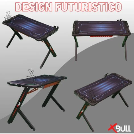 Scrivania Gaming Salvaspazio Porta Pc Ergonomica Multiaccessoriata Con LED 120x61x73 Cm - Black - Black 3 Scrivania Gaming Salvaspazio Porta Pc Ergonomica Multiaccessoriata Con LED 120x61x73 Cm - Black - Black - immagine 3