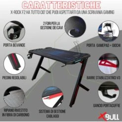 Scrivania Gaming Salvaspazio Porta Pc Ergonomica Multiaccessoriata Con LED 120x61x73 Cm - Black - Black 8 Scrivania Gaming Salvaspazio Porta Pc Ergonomica Multiaccessoriata Con LED 120x61x73 Cm - Black - Black -Armonia Casa 30538948 4