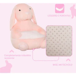 HOMCOM Poltroncina Per Bambini Forma Coniglio In Peluche Base Antiscivolo Rosa -Armonia Casa 30953861 5