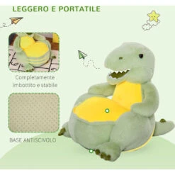 HOMCOM Poltroncina Per Bambini Antiscivolo A Forma Di Dinosauro In Peluche Verde -Armonia Casa 30953864 4