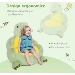 HOMCOM Poltroncina Per Bambini Antiscivolo A Forma Di Dinosauro In Peluche Verde -Armonia Casa 30953864 5