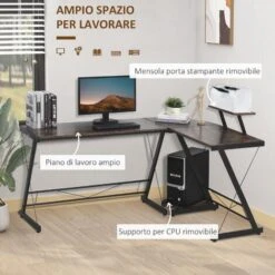 HOMCOM Scrivania Angolare Reversibile Per Computer E PC In Stile Industriale, Per Ufficio O Camera, In Legno 155x115x91.5cm -Armonia Casa 30953907 4