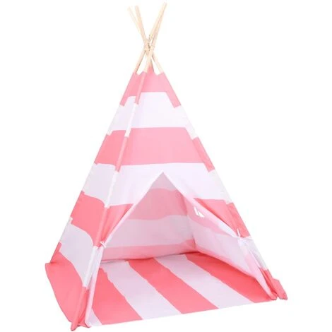 Tenda Tipi Bambini Borsa Rosa Microfibra Strisce 120x120x150cm VidaXL 1 Tenda Tipi Bambini Borsa Rosa Microfibra Strisce 120x120x150cm VidaXL