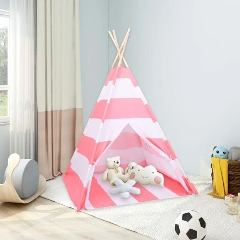 Tenda Tipi Bambini Borsa Rosa Microfibra Strisce 120x120x150cm VidaXL 2 Tenda Tipi Bambini Borsa Rosa Microfibra Strisce 120x120x150cm VidaXL - immagine 2