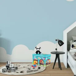 Relaxdays Pouf Per Bambini, Sgabello Contenitore Per Giocattoli, Pieghevole, Bimbi E Bimbe, Salvaspazio, Circo, Turchese -Armonia Casa 31796029 2