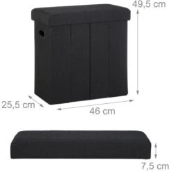 Relaxdays Sgabello Pieghevole, HxLxP: 49,5x46x25,5 Cm, Pouf Contenitore, Lino, Poliestere, Legno MDF, Colore Nero 8 Relaxdays Sgabello Pieghevole, HxLxP: 49,5x46x25,5 Cm, Pouf Contenitore, Lino, Poliestere, Legno MDF, Colore Nero -Armonia Casa 32023190 4