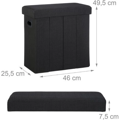 Relaxdays Sgabello Pieghevole, HxLxP: 49,5x46x25,5 Cm, Pouf Contenitore, Lino, Poliestere, Legno MDF, Colore Nero 4 Relaxdays Sgabello Pieghevole, HxLxP: 49,5x46x25,5 Cm, Pouf Contenitore, Lino, Poliestere, Legno MDF, Colore Nero - immagine 4