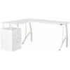 HOMCOM Scrivania Angolare Con Cassettiera, Scrivania Ufficio Porta PC In Legno E Metallo, Bianco, 143.5x143.5x76cm