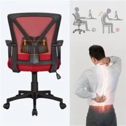 Yaheetech Sedia Da Ufficio Scrivania Ergonomica Lombare Girevole Reclinabile A Rotelle Altezza Regolabile Con Braccioli Portata 136 Kg Rosso -Armonia Casa 32379439 4