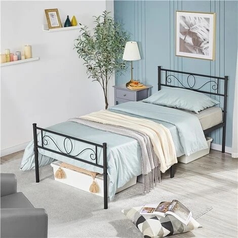 Yaheetech Letto Singolo In Ferro Battuto Con Doghe Struttura Letto In Metallo 96 X 196 Cm Stile Rustico Moderno Nero 3 Yaheetech Letto Singolo In Ferro Battuto Con Doghe Struttura Letto In Metallo 96 X 196 Cm Stile Rustico Moderno Nero - immagine 3