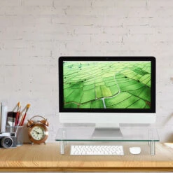 Relaxdays Supporto Monitor, Alzatina Per TV, Standing Computer Desk, Rialzo Scrivania, Regolabile, 38,5x24, Trasparente -Armonia Casa 32712681 5