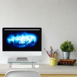 Relaxdays Supporto Monitor, Alzatina Per TV, Standing Computer Desk, Rialzo Scrivania, Regolabile, 70x24 Cm, Trasparente -Armonia Casa 32712688 5