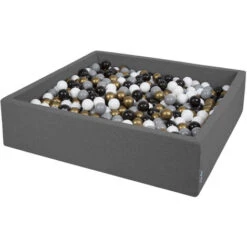 KiddyMoon Piscina Di Palline 120X30cm/300 Palline Grande Quadrato Per Bambini Fabbricato In EU, Grigio Scuro:Bianco/Grigio/Nero/Oro -Armonia Casa 33029773 2
