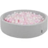 KiddyMoon Piscina Di Palline 120X30cm/300 Palline Colorate Grande Tondo Per Bambini, Fabbricato In EU, Grigioch:Rosa Chiaro/Perla/Trasparente