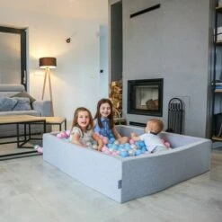 KiddyMoon Piscina Di Palline 120X30cm/200 Palline Grande Quadrato Per Bambini Fabbricato In EU, Grigio Chiaro:Bianco/Grigio -Armonia Casa 33029778 4