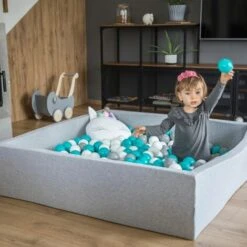KiddyMoon Piscina Di Palline 120X30cm/200 Palline Grande Quadrato Per Bambini Fabbricato In EU, Grigio Chiaro:Bianco/Grigio -Armonia Casa 33029778 5