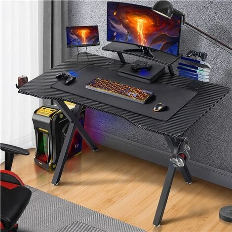 Yaheetech Scrivania Gaming Ergonomica, Scrivania Computer, Tavolo Da Gioco Per PC, Con Tappetino Ampio Mouse Supporto A Gancio Per Cuffie, Porta Bicchieri Porta Tablet 111 X 71 X 96 CM Gambe A Forma X 2 Yaheetech Scrivania Gaming Ergonomica, Scrivania Computer, Tavolo Da Gioco Per PC, Con Tappetino Ampio Mouse Supporto A Gancio Per Cuffie, Porta Bicchieri Porta Tablet 111 X 71 X 96 CM Gambe A Forma X - immagine 2