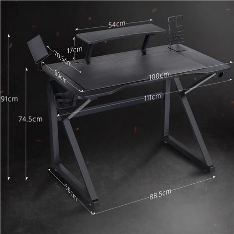 Yaheetech Scrivania Gaming Ergonomica, Scrivania Computer, Tavolo Da Gioco Per PC, Con Tappetino Ampio Mouse Supporto A Gancio Per Cuffie, Porta Bicchieri Porta Tablet 111 X 71 X 96 CM Gambe A Forma K 2 Yaheetech Scrivania Gaming Ergonomica, Scrivania Computer, Tavolo Da Gioco Per PC, Con Tappetino Ampio Mouse Supporto A Gancio Per Cuffie, Porta Bicchieri Porta Tablet 111 X 71 X 96 CM Gambe A Forma K - immagine 2