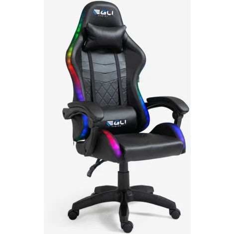 Sedia Poltrona Gaming LED RGB Ergonomica Ufficio Cuscino Lombare Poggiatesta The Horde 1 Sedia Poltrona Gaming LED RGB Ergonomica Ufficio Cuscino Lombare Poggiatesta The Horde