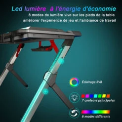 SIRHONA Gaming Desk RGB Con LED - Progettato Per Giocare, Nero 120x60x75 Cm Tavolo Da Gioco Con Portabicchieri E Gancio Per Cuffie -Armonia Casa 33501920 4