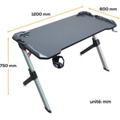 SIRHONA Gaming Desk RGB Con LED - Progettato Per Giocare, Nero 120x60x75 Cm Tavolo Da Gioco Con Portabicchieri E Gancio Per Cuffie -Armonia Casa 33501920 5