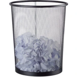 Relaxdays Cestino Gettacarte Metallo Grande Pattumiera Portarifiuti Da Ufficio 20 Litri Ø 30 Cm Alto 35 Cm Nero