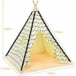 COSTWAY Tenda Da Gioco Indiana Per Bambini, Tenda Teepee Pieghevole Con Finestra, Capanna In Cotone Naturale Con Tappetino, Tenda Da Interno Ed Esterno Per Bambini -Armonia Casa 34171910 5