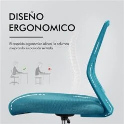 Yaheetech Sedia Ufficio Scrivania Girevole A Rotelle Ergonomica Portata 136 Kg Senza Braccioli In Rete Traspirante Altezza Regolabile Turchese -Armonia Casa 34198889 3