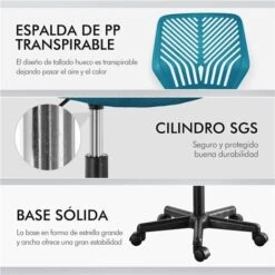 Yaheetech Sedia Ufficio Scrivania Girevole A Rotelle Ergonomica Portata 136 Kg Senza Braccioli In Rete Traspirante Altezza Regolabile Turchese -Armonia Casa 34198889 5
