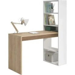Dmora Scrivania Denton, Scrittoio Multifunzione Reversibile Con Libreria A 5 Ripiani, Tavolo Da Studio O Ufficio Porta PC Portalibri, Cm 120x53h144, Bianco E Rovere, Con Imballo Rinforzato -Armonia Casa 34629714 4