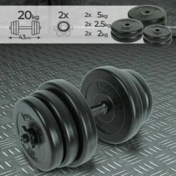 Nova Manubrio Con 6 Dischi Pesi 20kg Fitness Dischi Rivestiti In Plastica Ø 25 Mm