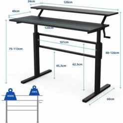 COSTWAY Scrivania Regolabile In Altezza, Scrivania Per Computer Laptop, Con Manovella, Scrivania Moderna In Acciaio E Legno, Con 2 Ripiani, Nero -Armonia Casa 34725751 4