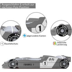 Letto Per Bambini Formula 1 Macchina Da Corsa 90x200cm Con Rete A Doghe Inclusa Argento Letti In Legno Per Bimbi -Armonia Casa 34726859 4