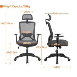 Yaheetech Sedia Da Ufficio Scrivania Ergonomica Schienale Alto Reclinabile Con Poggiatesta Regolabile In Rete Traspirante Girevole A Rotelle Portata 136 Kg Scuro Grigio -Armonia Casa 35324282 3